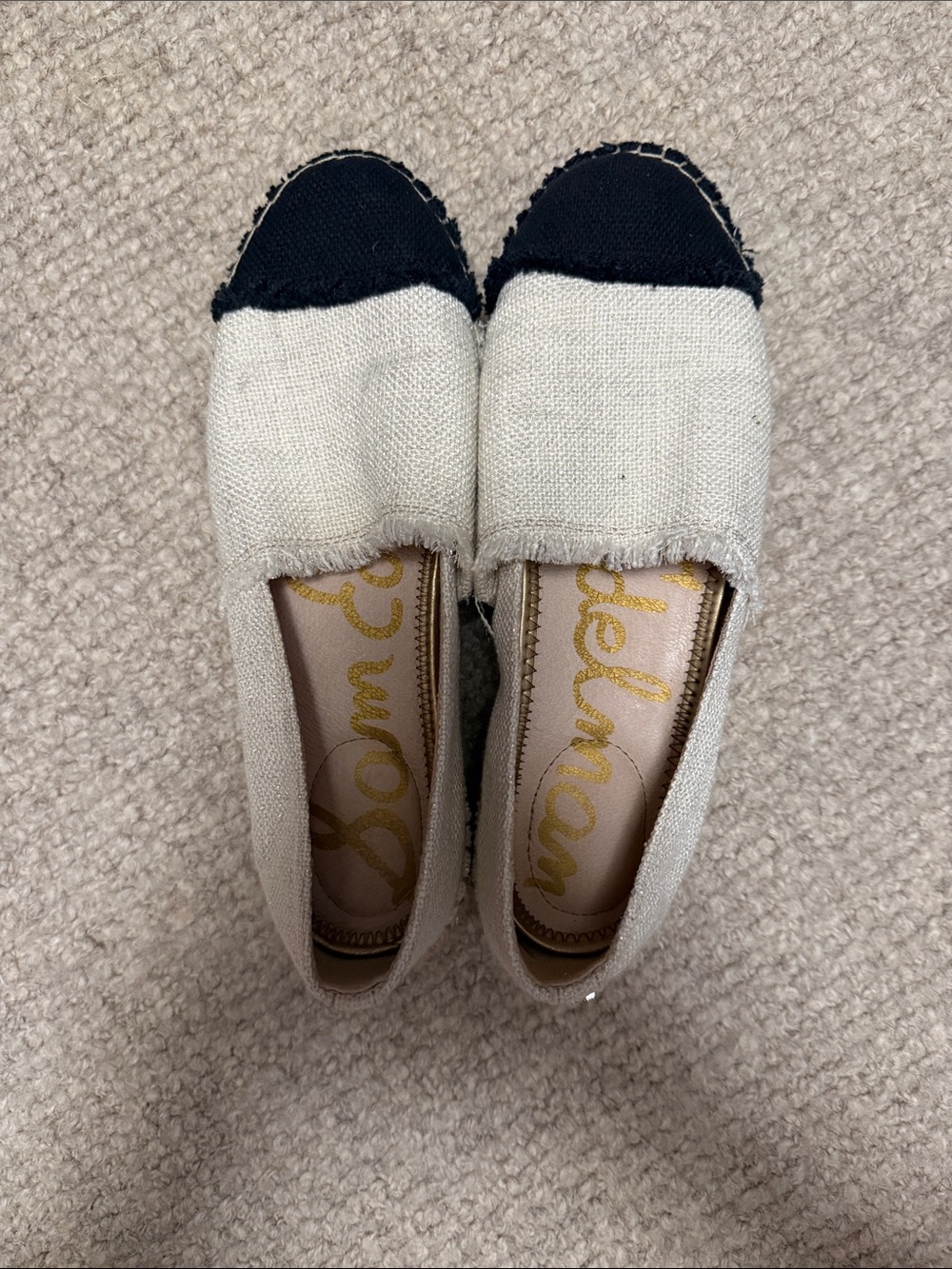 Canvas Two-Tone Espadrille Flats - Black & Cream